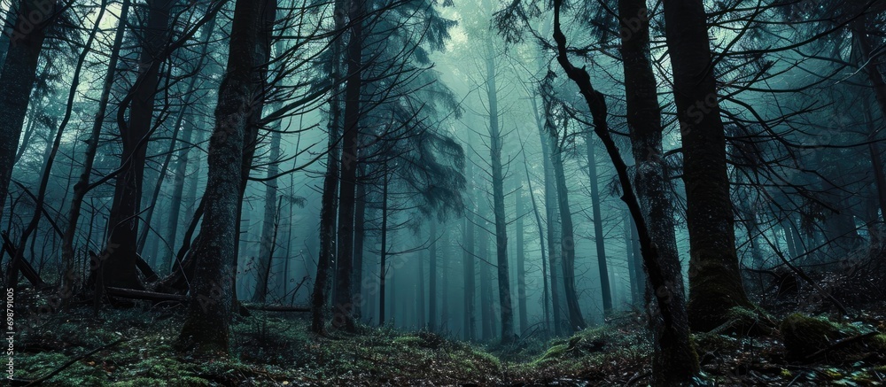 Naklejka premium Darkness engulfs life in the woods.