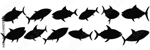 Fish tuna fishing silhouettes set, large pack of vector silhouette design, isolated white background photo