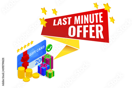 Isometric Last Minute Offer. Sale timer tag. Countdown Clock Promo. Flash Sales
