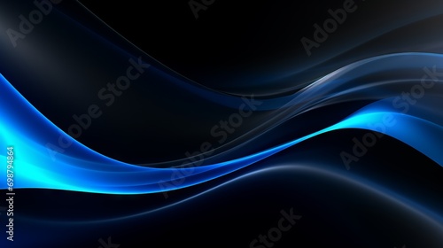 Abstract blue wavy lines on a black background. illustration. Generative AI