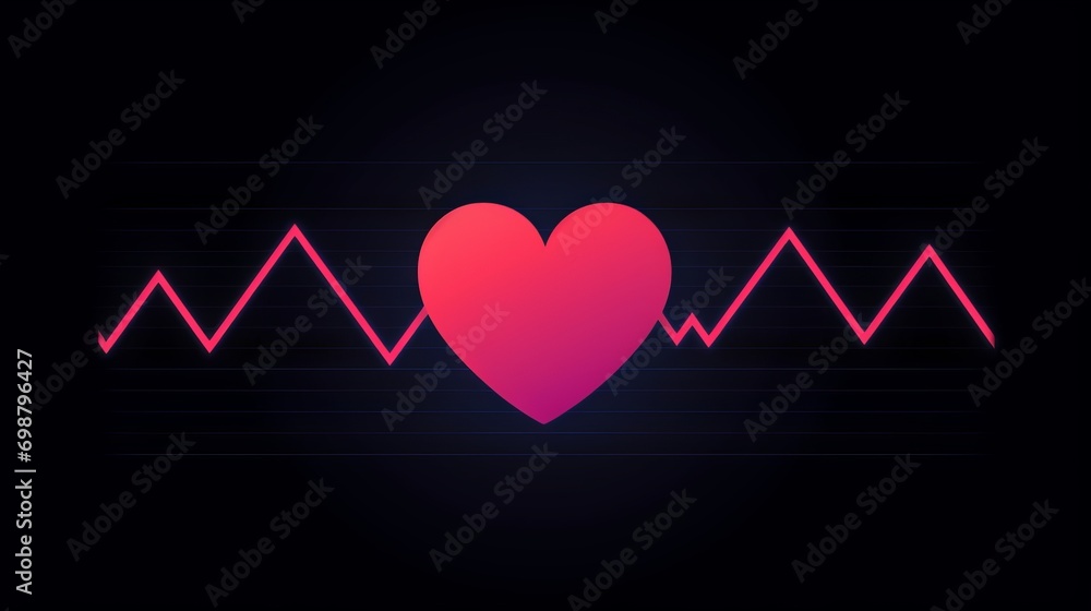 Heart and pulse line icon. Heartbeat sign on dark background. illustration Generative AI