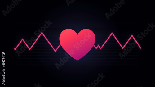 Heart and pulse line icon. Heartbeat sign on dark background. illustration Generative AI