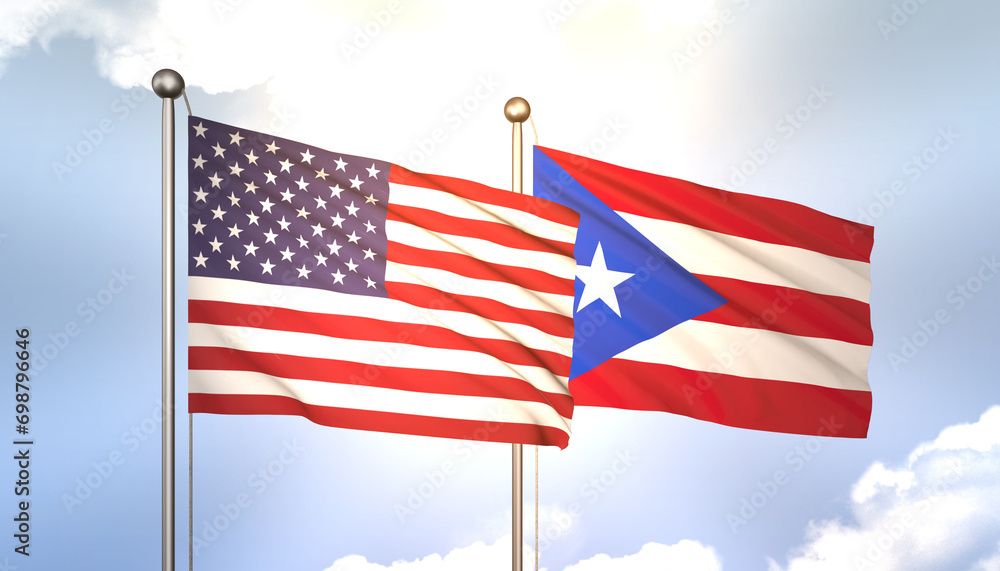 Puerto Rico and USA Flag Together A Concept of Realations