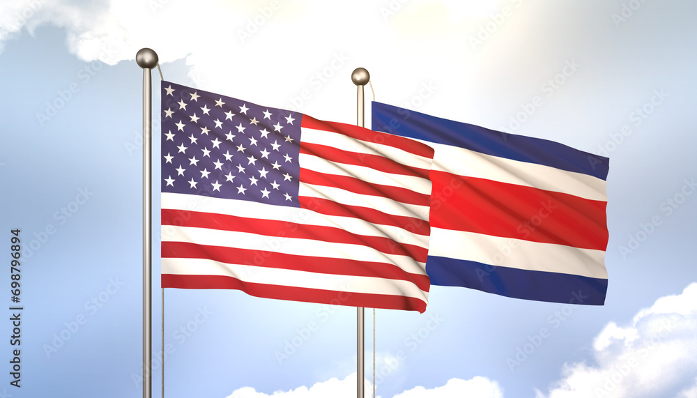 Costa Rica and USA Flag Together A Concept of Realations