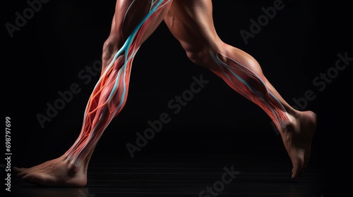 Human female legs with highlighted veins. 3D illustration. Conceptual medical art. Generative AI