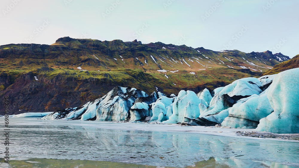 Majestic Vatnajokull Glacier In Iceland With Massive Ice Cap And Frost Floating On Arctic Lake