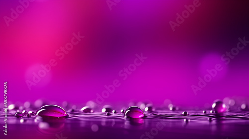 Macro picture water drops or oil bubbles on deep pink background. Droplets panorama picture.