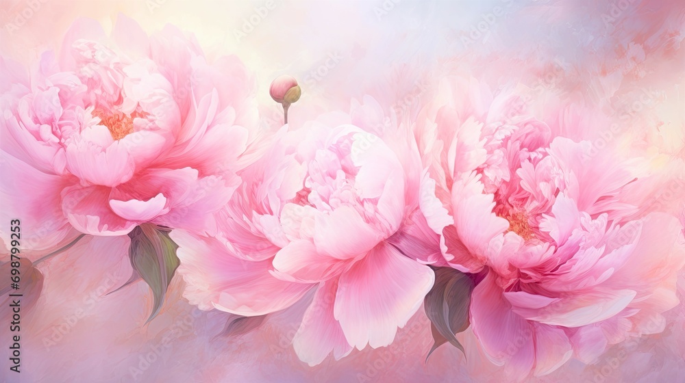  Perfume store concept. Beautiful pink peony flowers in soft color and blur style for background
