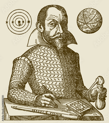 German astronomer and mathematician Simon Marius, after antique engraving from 17th century