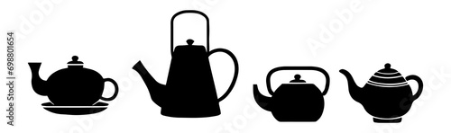Vector illustration. Silhouette of teapots for tea drinking. Dishes. photo