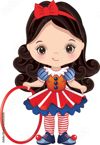 Vector Cute Cartoon Circus Girl Holding Hoop