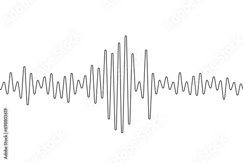 Earthquake one continuous line. Polygraph single line art. Outline wave. Black waves pattern isolated on white background. Oneline seismograph. Sound doodle. Detector lie. Richter scale. Vector illust photo