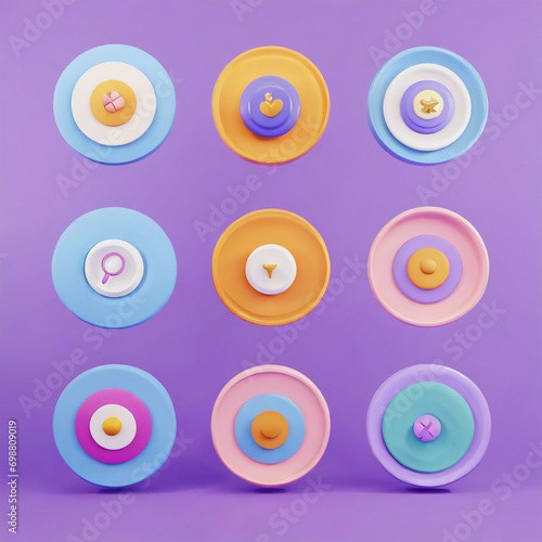 Colorful retro wavy circle background collection. Set of trendy distorted pastel square icon in vintage y2k style. Psychedelic hippie pattern, liquid swirl poster bundle