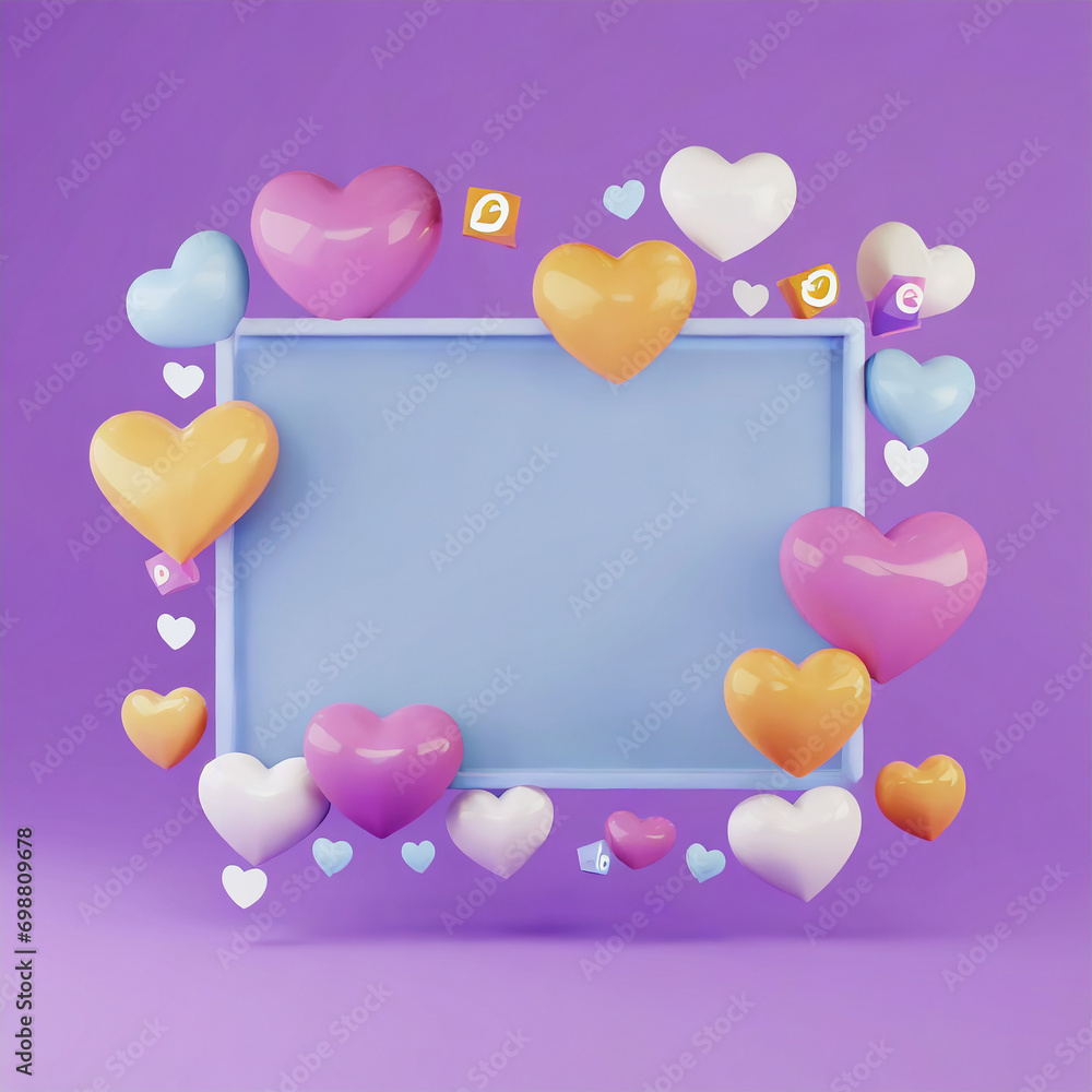 Frame of hearts. Rectangular template of hearts, vignette of pink hearts. Isolated design element for Valentine's day. Vector flat illustration for greeting card, banner
