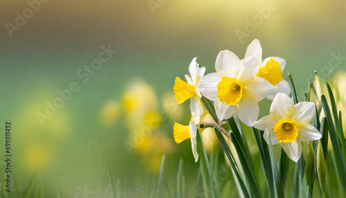 Spring daffodils growing in a field web banner
