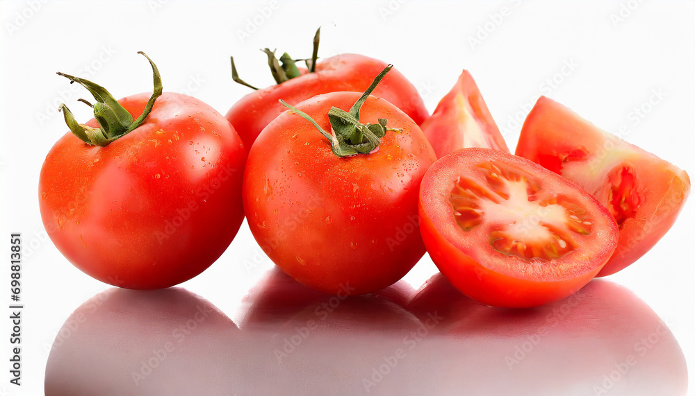 Few sliced red tomatoes isolated on white Few sliced red tomatoes isolated on white