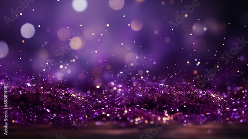 Abstract purple and violet glitter bokeh background with shining gold texture and sparkling light