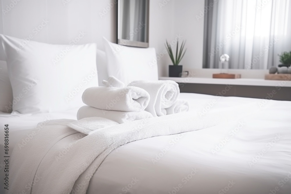White towel on bed White towel on bed