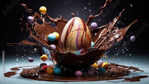 Colorful Easter eggs with liquid chocolate. Happy Easter 