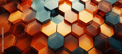 Vibrant and colorful geometric abstract background with hexagonal elements in shades of orange