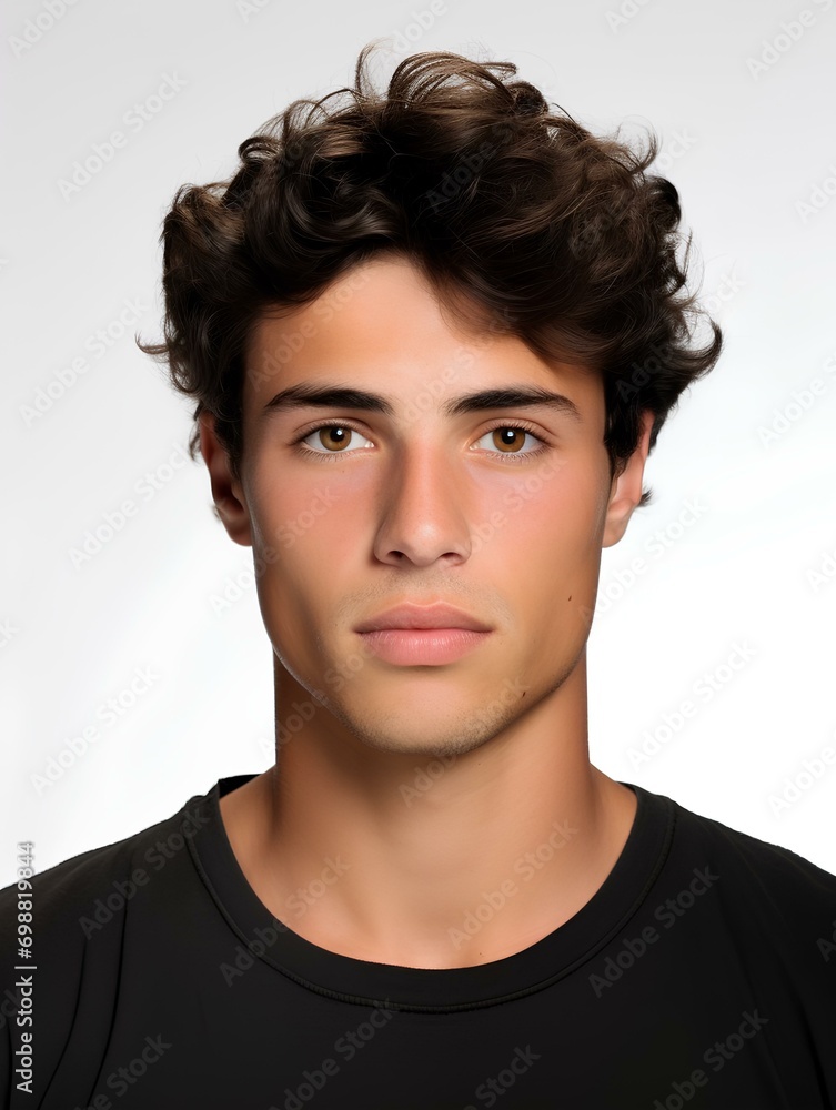 Portrait of a young man, no facial expression, facing the camera, isolated white background, AI Generative Portrait of a young man, no facial expression, facing the camera, isolated white background, AI Generative
