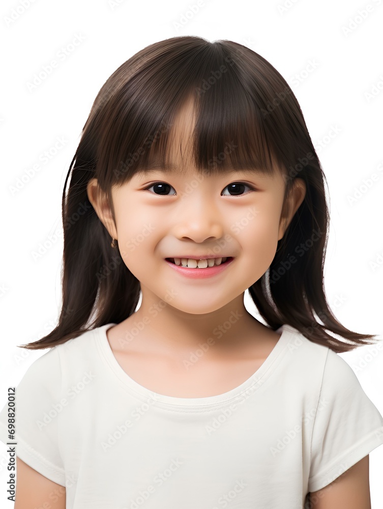 Portrait of cute and beautiful little japanese girl, smiling expression, isolated white background, AI Generative Portrait of cute and beautiful little japanese girl, smiling expression, isolated white background, AI Generative