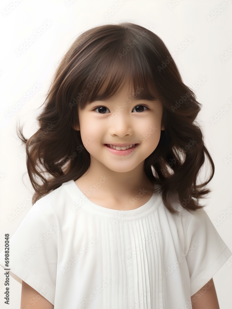 Portrait of cute and beautiful little japanese girl, smiling expression, isolated white background, AI Generative Portrait of cute and beautiful little japanese girl, smiling expression, isolated white background, AI Generative