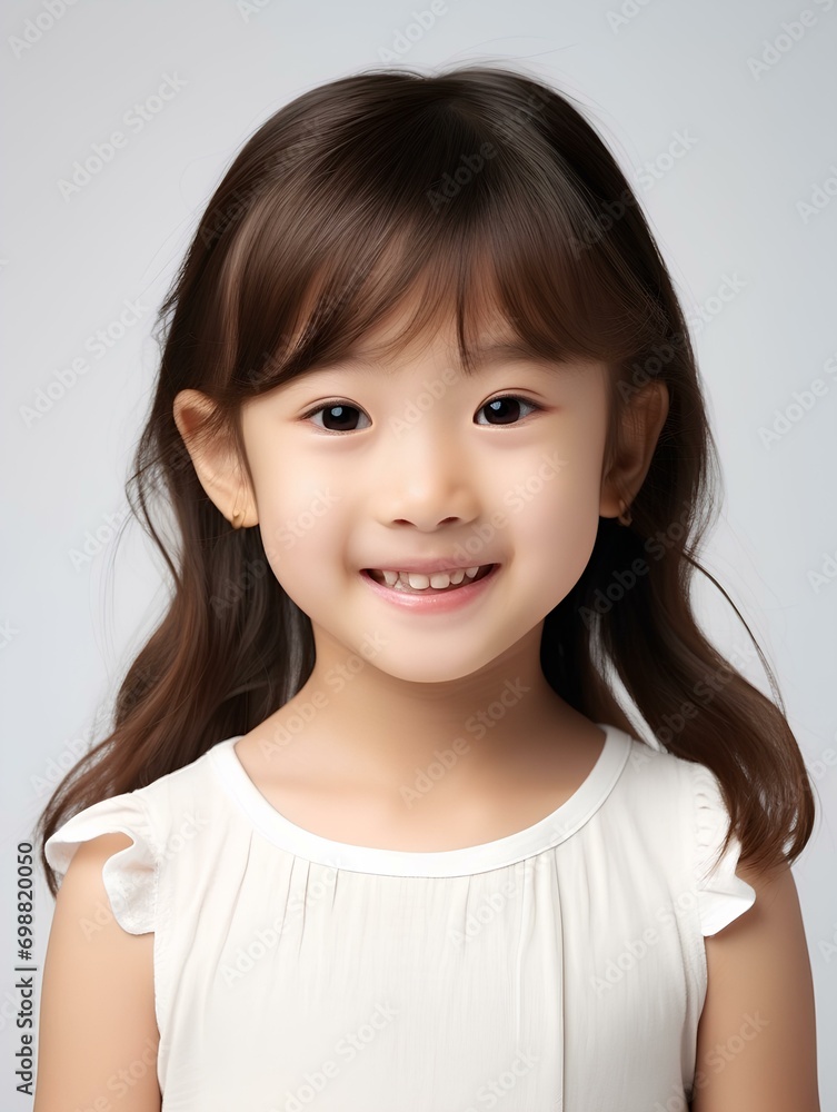 Portrait of cute and beautiful little japanese girl, smiling expression, isolated white background, AI Generative Portrait of cute and beautiful little japanese girl, smiling expression, isolated white background, AI Generative