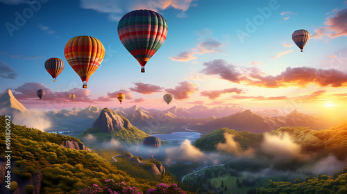 Hot air balloons rising at dawn © Asep
