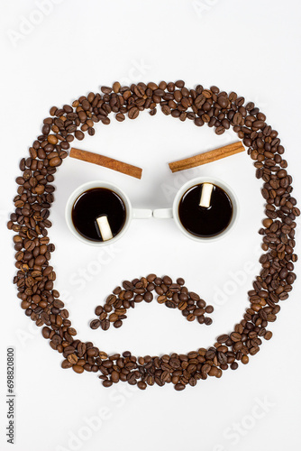 Emoticon of emotions made from coffee beans, emotion made from coffee beans