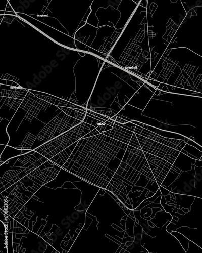 Fototapeta Naklejka Na Ścianę i Meble -  Utica New York Map, Detailed Dark Map of Utica New York