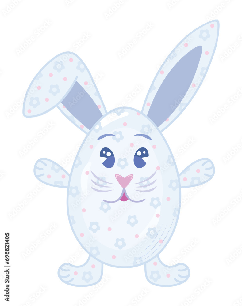 Cute Easter rabbit in the shape of egg, vector color illustration in groovy style Cute Easter rabbit in the shape of egg, vector color illustration in groovy style