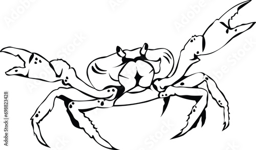 Cartoon Black and White Isolated Illustration Vector Of A Crab with Large Claws