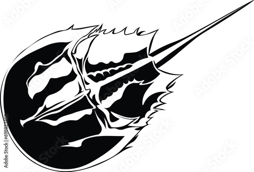 Cartoon Black and White Isolated Illustration Vector Of A Horseshoe Crab