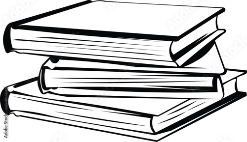 Cartoon Black and White Isolated Illustration Vector Of A Stack Of Hardback Books