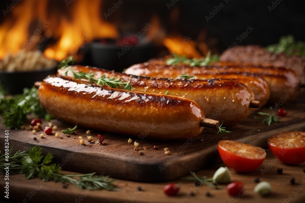 grilled sausages on a grill (Bratwurst) grilled sausages on a grill (Bratwurst)