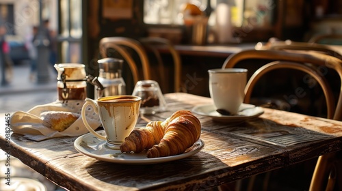 A quiet morning in a French caf with fresh pastries and espresso.