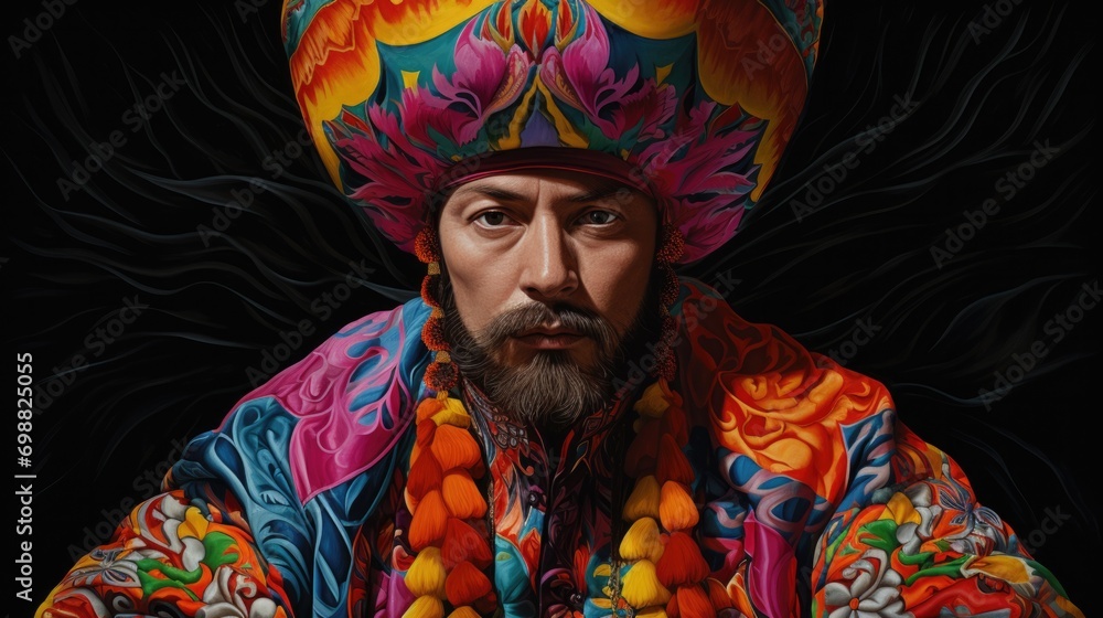 Obraz premium person wearing a Georgian Chokha, showcasing vibrant colors and patterns generative ai