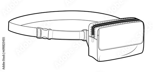 The versatile cross-body silhouette bag. Fashion accessory technical illustration. Vector satchel front 3-4 view for Men, women, unisex style, flat handbag CAD mockup sketch outline isolated