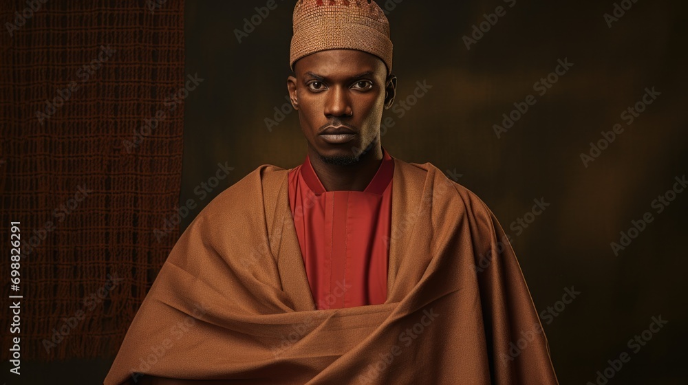 person wearing a traditional Nigerian Agbada, showcasing rich fabrics generative ai