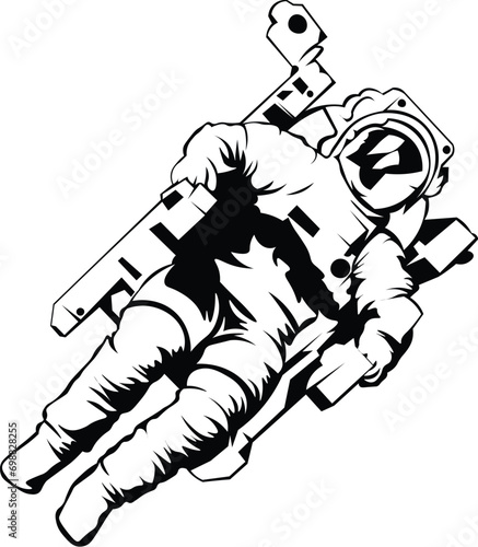Cartoon Black and White Isolated Illustration Vector Of An Astronaut In Spacesuit
