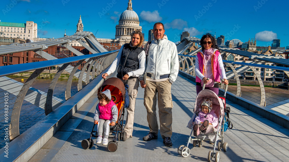 A happy family in a park of London