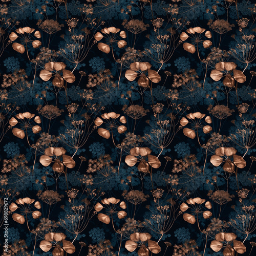 Seamless Gold Copper Flowers Pattern Wallpaper
