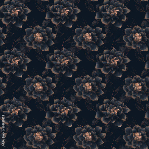 Seamless Gold Copper Flowers Pattern Wallpaper
