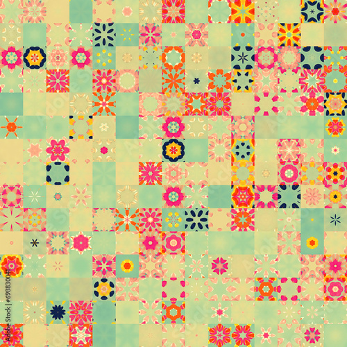 Pastel colored circular mandala shapes multi patterned and textured background.