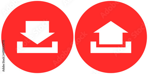 download and upload icon button on circle background vector