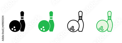 Bowling icon set. bowling ball and pin icon. bowling pins
