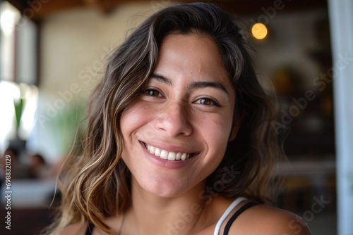 Smiling beautiful young Hispanic woman looking at the camera 