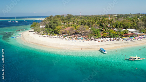 Amazing aerial view of Gili Air coastline on a sunny day, Indonesia © jovannig