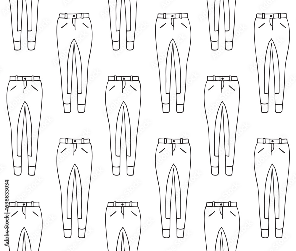 Vector seamless pattern of hand drawn doodle sketch horse riding breeches isolated on white background Vector seamless pattern of hand drawn doodle sketch horse riding breeches isolated on white background